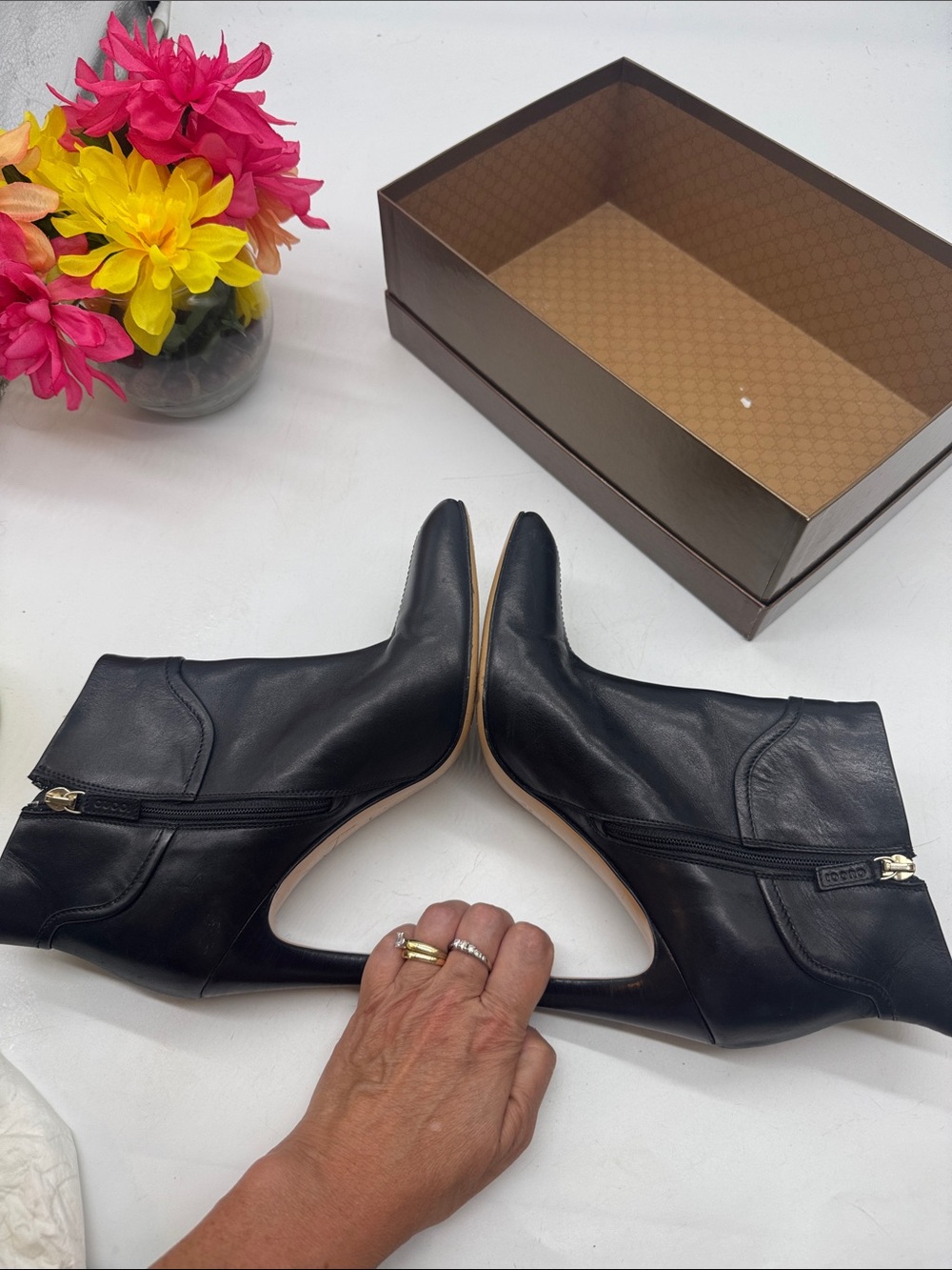Gucci Black Leather Heeled Boosts Style 163306 with box Size 8.5 - Picture 10 of 15